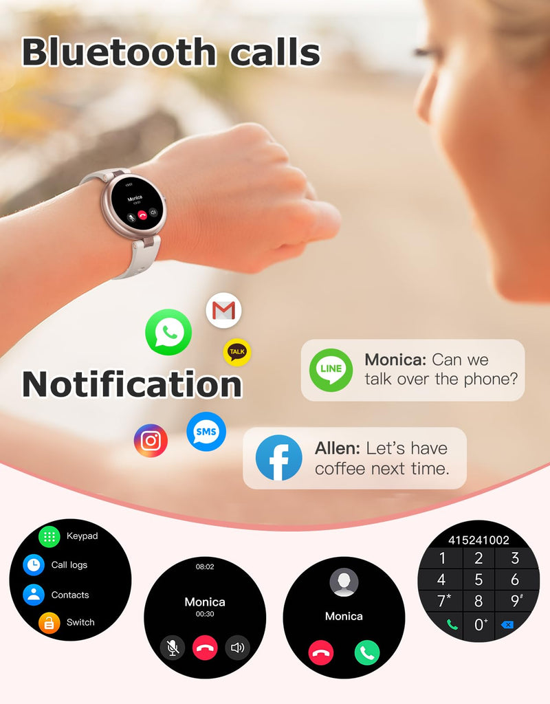 Fitness Tracker, Round Fitness Watches for Women with Bluetooth Call Heart Rate Monitor Sleep Tracker Calorie/Step Counter, Birthday Gift for Women Lady Mom Waterproof Starlight | Bluetooth Answer/Make Call,Heart Rate/Sleep/SpO2/Calories Monitor,100+ S...