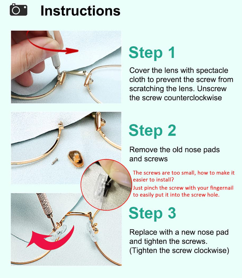 PTSLKHN 5 Pairs of Eyeglass Nose Pads, Upgraded 15x8mm Soft Silicone Air Chamber Eyeglasses Nose Pads, Screw-in Glasses Nose Pad Replacement Kit. 5pairs-clear