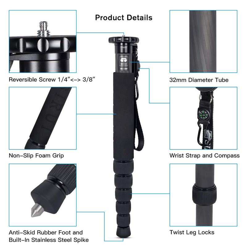SIRUI Camera Monopod AM-326M 6 Section Carbon Fiber Portable Compact Lightweight Travel Monopod