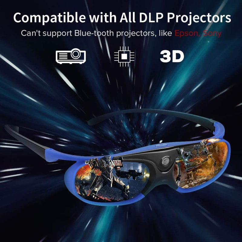 DLP 3D Glasses, 144Hz Rechargeable 3D Active Shutter Glasses for All DLP-Link 3D Projectors, Can't Used for TVs, Compatible with BenQ, Optoma, Dell, Acer, Viewsonic DLP Projector (Blue - 2Pack) Blue - 2Pack