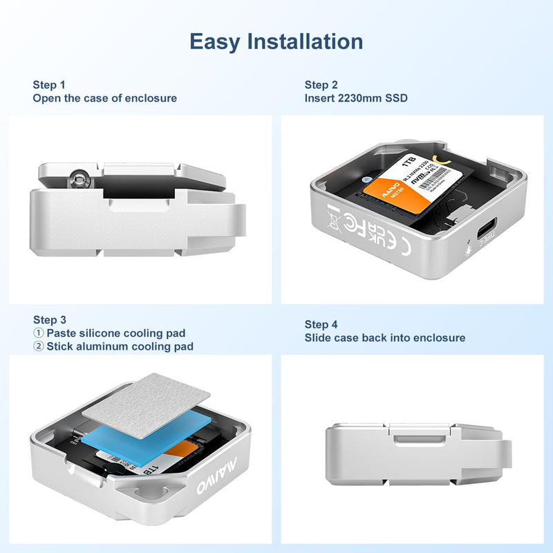 MAIWO M.2 NVMe SATA 2230 SSD Enclosure for iPhone 15 Pro Max MacBook Android, 10Gbps USB3.2 Gen2 Type-C to NVMe PCIe SATA NGFF Adapter, M.2 Reader Caddy 2TB Max Aluminum Tool Free (K1725P2)