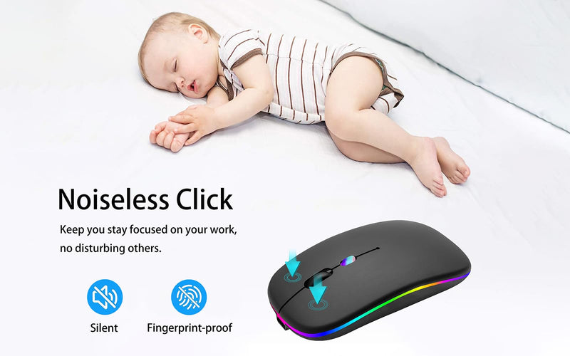 [AUSTRALIA] - Wireless Bluetooth Mouse,LED Rechargeable Laptop Mouse .Portable Office Computer Mice use(BT5.2 and USB 2.4G) Dual Mode Connection,Silent,Slim,for Apple Laptop/ipad Tablet/Mac/PC/phone.(Black) Black 