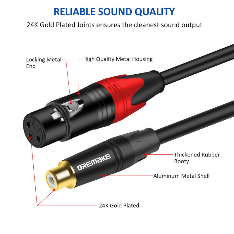 DREMAKE RCA to XLR Cable 10FT, 2RCA Female to 2XLR Female Audio Extension Cord, Unbalanced Female XLR to Female RCA Extender Speaker Cable for Amplifier, Mixing Board, Subwoofer, DJ Controller - 3M 10FT/3.0M