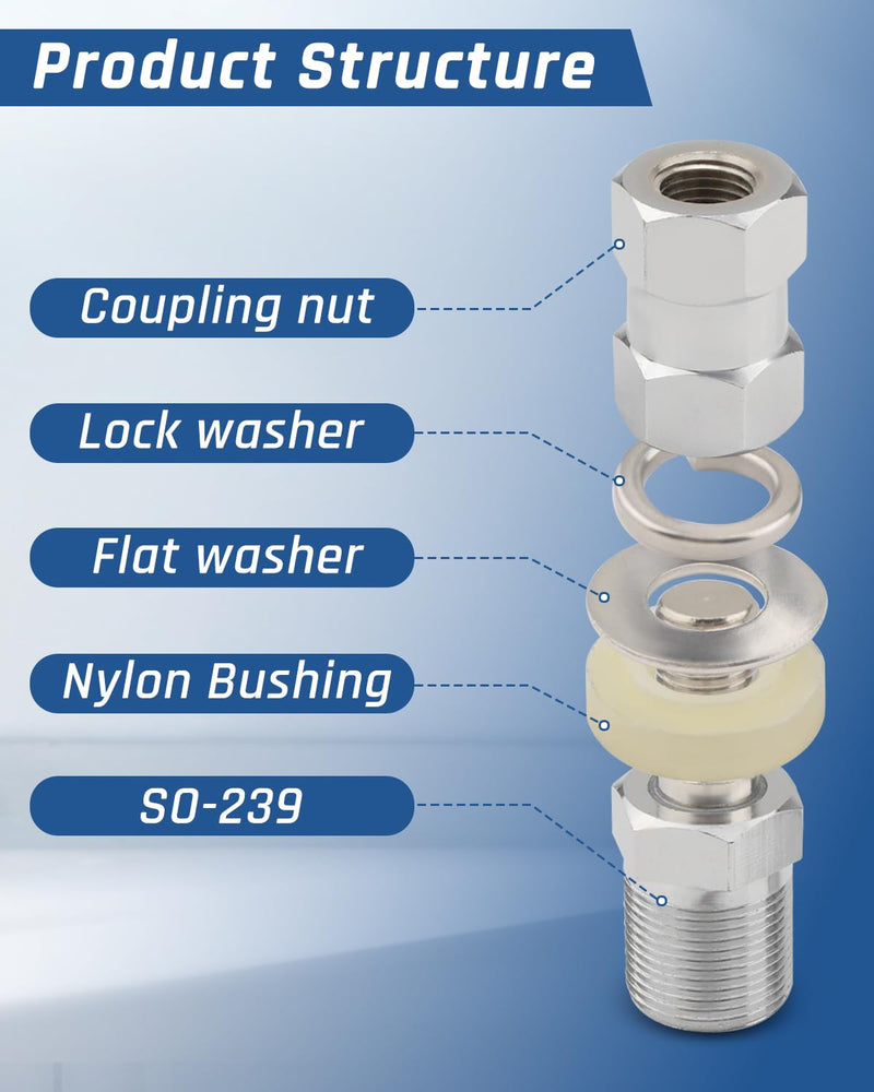 [AUSTRALIA] - 3 Pcs Universal Heavy Duty CB Antenna Stud Mount Adapter with SO-239 Stud Mount Fit for 3/8 x 24 Threads CB Radio Antennas Fit for Any Mounting Surface with 1/2" Hole 3 Pcs 
