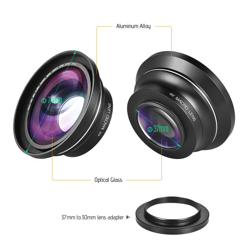 Andoer 30mm 37mm 0.39X Full HD Wide Angle Macro Lens for Ordro Andoer Digital Video Camera Camcorder