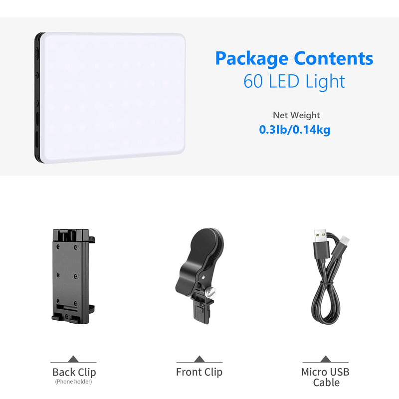 NEEWER Selfie Light with Front & Back Phone Clip, High Power 60 LED 2000mAh Rechargeable CRI 95+, 3 Light Modes, Portable Clip on Light for Tablet/Laptop, Zoom Call TikTok Video Fill Light (NL-60AI) Bi Color