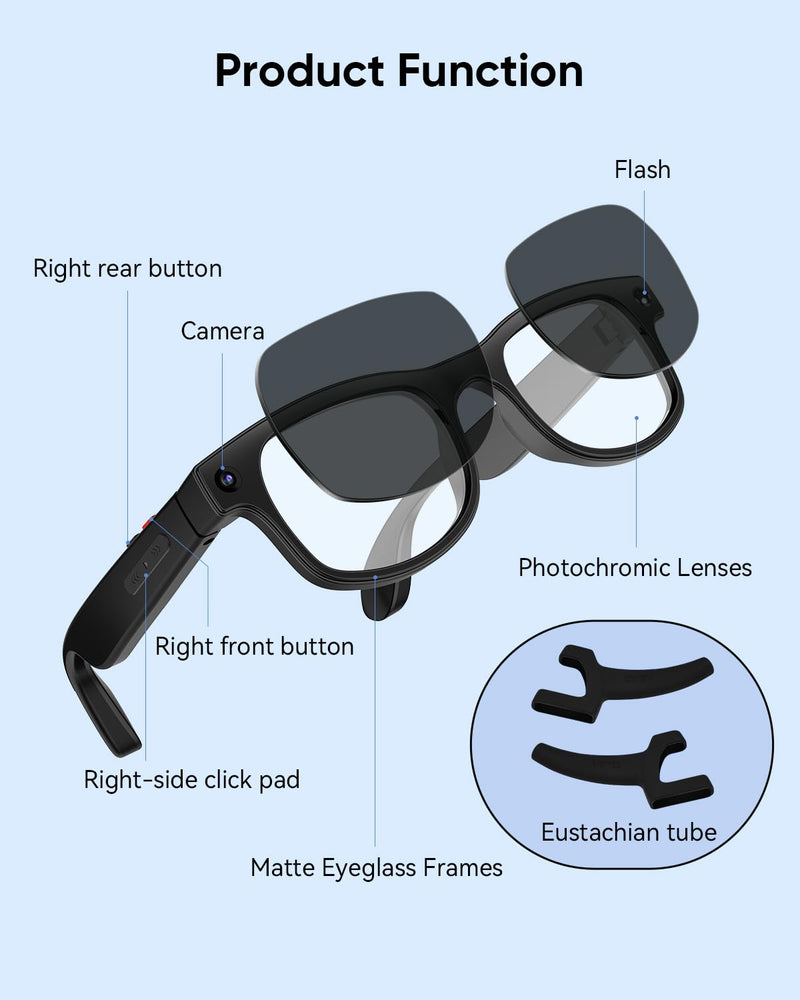 CJkao Smart Glasses with Camera, AI Camera Glasses, Video Recording, Voice Assistant Control Bluetooth Music for Men Women Teenager