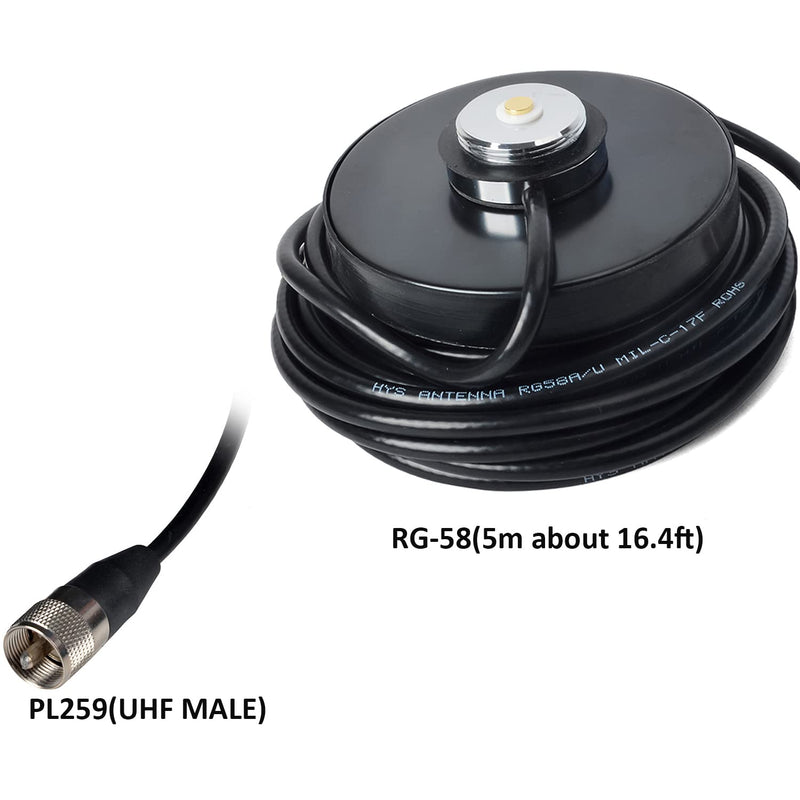 [AUSTRALIA] - HYS TC-MB90 NMO Mount Magnetic Base for Car Bus Taxi Mobile Radio Antenna W/5M(16.4ft) RG58 Coaxial Cable PL-259 Plug 