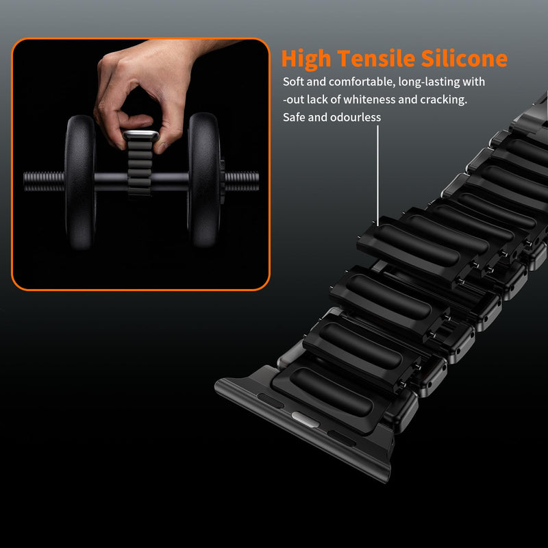 Magnetic Titanium Band Compatible with Apple Watch Ultra 3/2/1 Band 49mm Series 11 10 46mm 45mm 44mm 42mm SE 3/2/1 9 8 7 6 5 4,Luxury Silicone Dual-Layer Link For iwatch Men Women Black 49mm/46mm/45mm/44mm/42mm(Series 3 2 1)