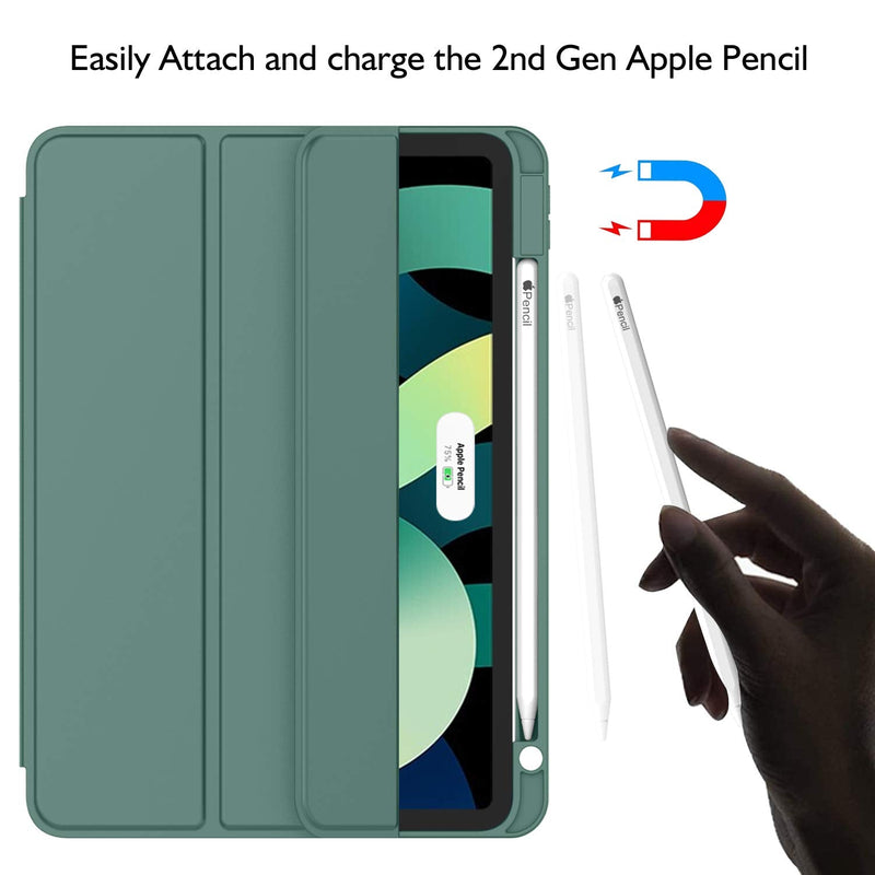 ZryXal iPad Air Case 5th Generation/4th Generation 2022/2020 10.9 Inch, Smart iPad Case[Support Touch ID and Auto Wake/Sleep] with Auto 2nd Gen Pencil Charging (New Midnight Green) New Midnight Green