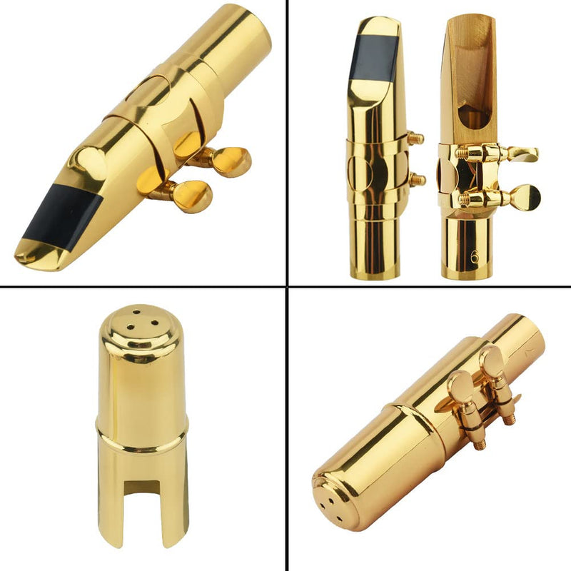 [AUSTRALIA] - Alto Sax Saxophone Mouthpiece w/Cap & Ligatures, Brass Metal Eb Alto Sax Mouthpieces 5C for Saxophone Professionals and Beginners (Gold - 5C) 