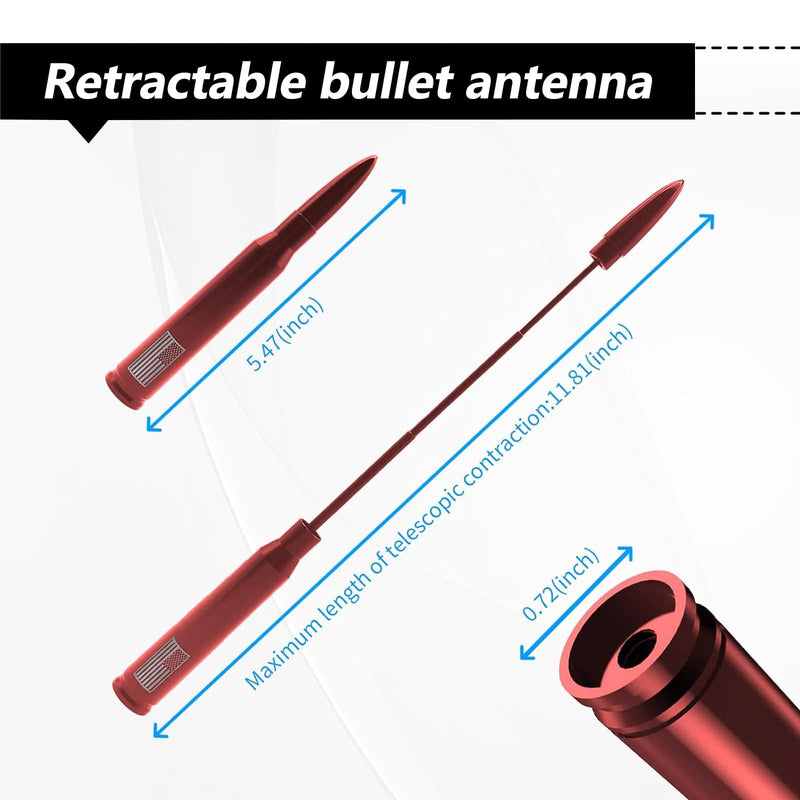 1 PC Car Bullet Antenna, Retractable Antenna Replacement, Enhanced Signal Receiver, Antenna with Screw Spacer, Compatible with Ford F150 Wrangler Jeep Chevrolet (Red) Medium Red
