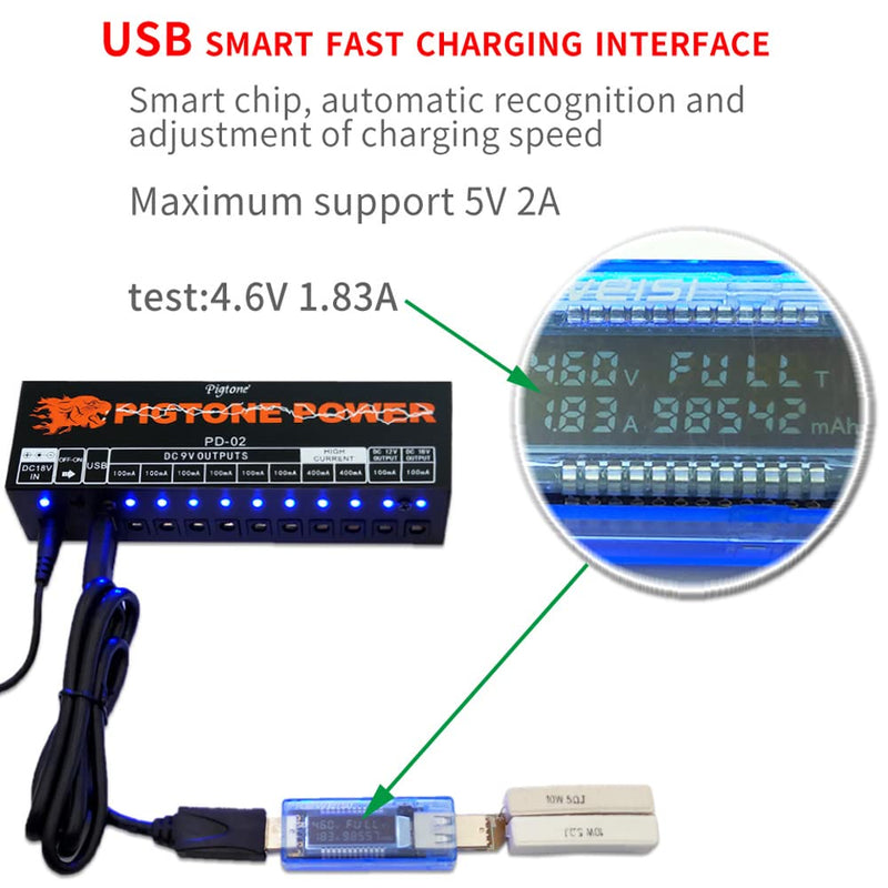 [AUSTRALIA] - Guitar Pedal Power Supply 10 Isolated DC Outputs for 9V/12V/18V Effect Pedal with USB Port PD-02 