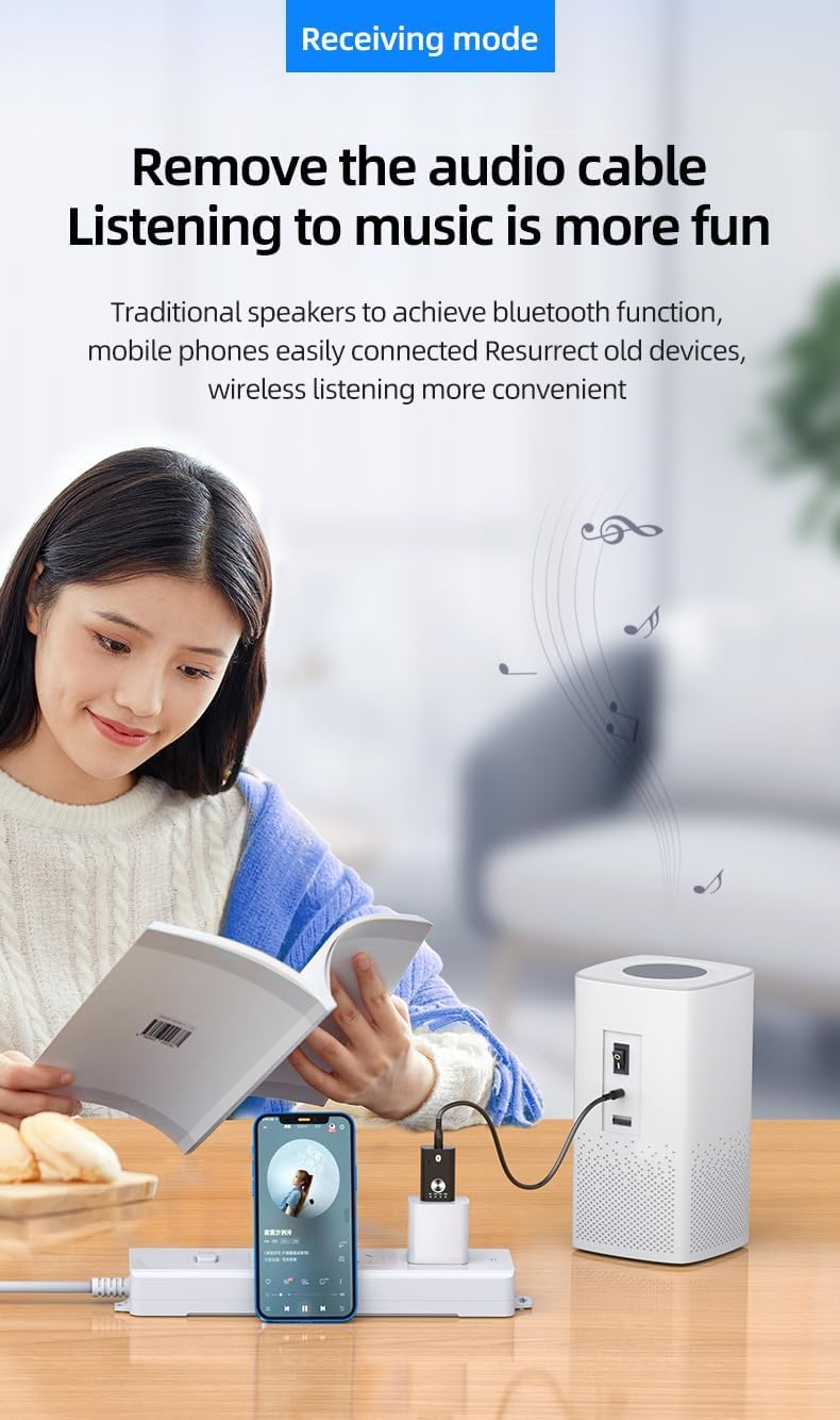 4-in-1 USB Audio Bluetooth Transmitter/Receiver with Surround Sound, 5.1 Channel, AUX Input and Microphone and Accessories
