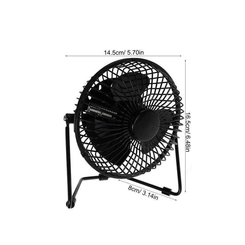 ULTECHNOVO USB LED Clock Fan with Real-Time Temperature Display, 6.5 Inch Quiet Brushless Motor Mini Desktop Cooling Fan, 360° Rotation Metal Frame Portable for Office Computer Desk, Dorm (Black)