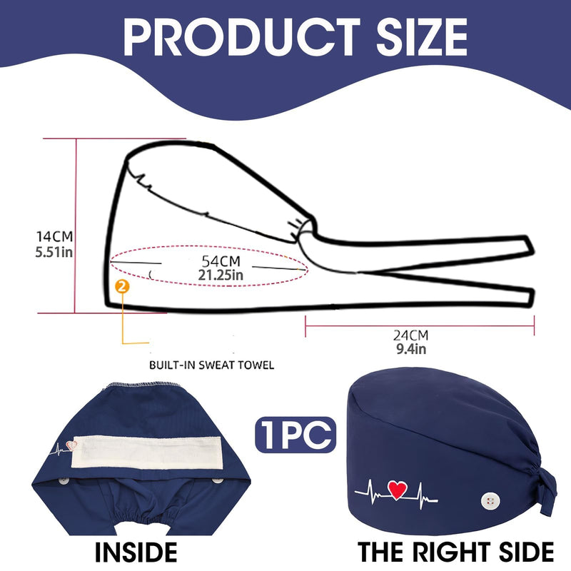 Surgical Cap, Fabric Surgical Caps, Fabric Nurse Accessories for Doctors, Surgical Caps, Women, Doctor's Headwear, Comfortable and Stylish Cover for Medical Procedures, Dark Blue with navy 1