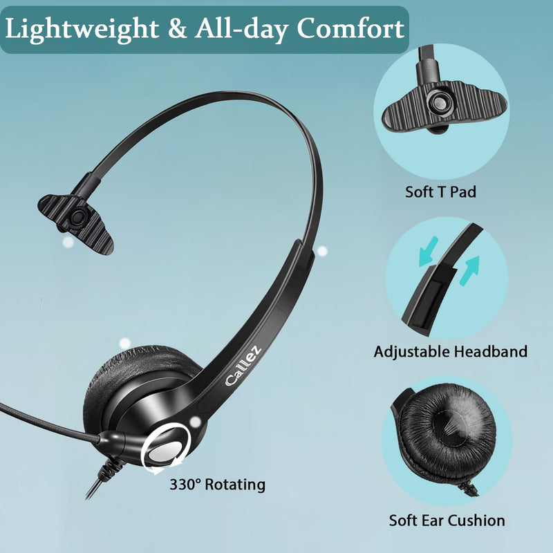 Phone Headset with Microphone Noise Cancelling & Volume Controls, 2.5mm Office Telephone Headphone for VTech Panasonic KX-TGE633M TGF352N Cisco SPA504G 508G AT&T ML17929 RCA Cordless Landline Phones Black