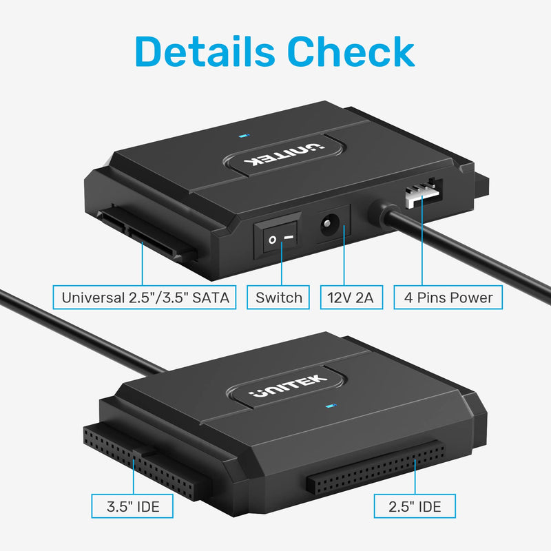 IDE/SATA to USB C 3.0 Adapter, Unitek Universal IDE Hard Drive Little Triangle pro Converter for 2.5"/3.5" Inch IDE and SATA External HDD/SSD, Support 10TB Type C