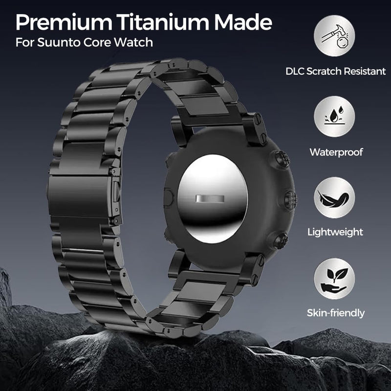 Rugged Titanium Watch Metal Band Strap Replacement for Suunto Core | 40% Lighter than Steel,Hypoallergenic,Corrosion Resistant,Durable,Fits wrist 5.9"-8.6",Length Adjustable,Secure Clasp,for Men black 24mm