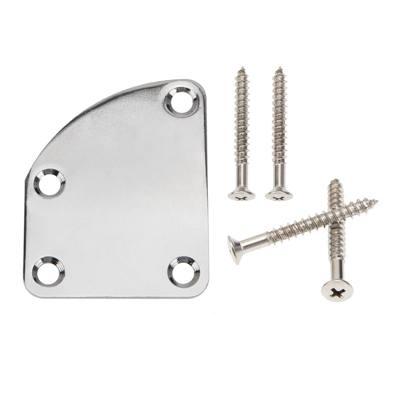 2Pcs Yootones Electric Guitar Neck Plate Curved Semi-Round Neck Joint Back Mounting Plate 4 Holes with Screws Compatible with Guitar Bass Parts Replacement (Silver)