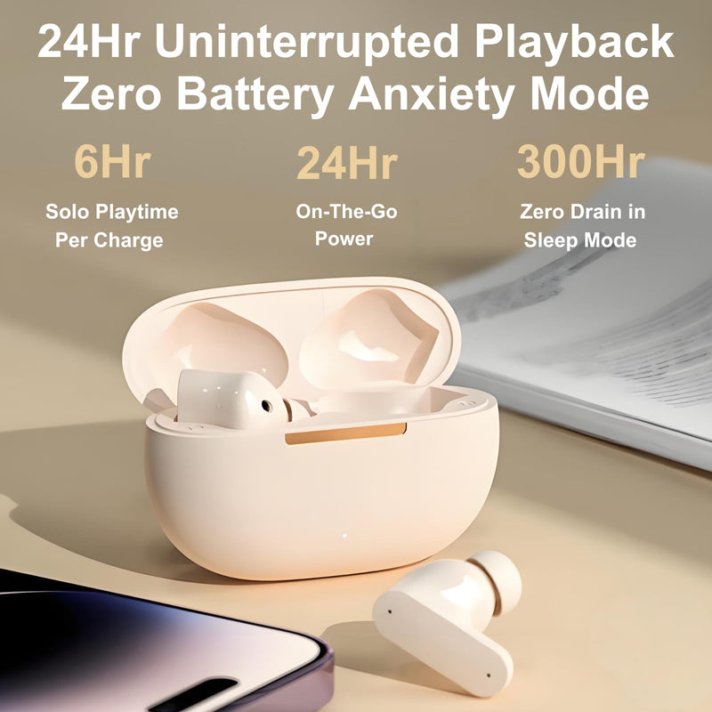 TINGER in-Ear ANC Wireless Earbuds, 35dB Active Noise Canceling Bluetooth Headphones, 24H Playtime Hi-Fi Bass Earphones with IPX4 Waterproof, Built-in Mic for Travel Workout Beige