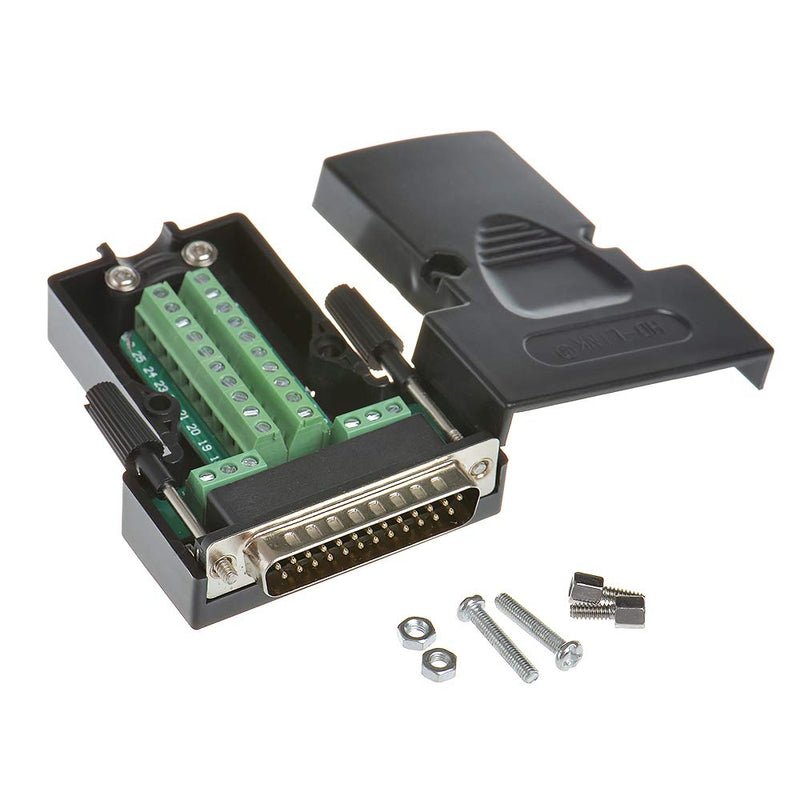 ANMBEST 2PCS DB25 Solderless Connector, RS232 D-SUB Serial to 25-pin Port Terminal Male Adapter Breakout Board with Case Long Bolts Nuts 2PCS Male