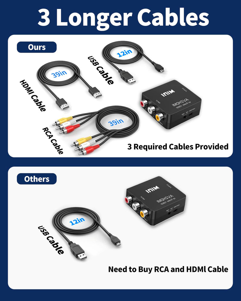 [AUSTRALIA] - RCA to HDMI Converter, RCA to HDMI Adapter, 1080P Mini RCA Composite CVBS AV to HDMI Video Audio Converter Adapter Support PAL/NTSC for N64 Wii PS2 PS3 Xbox VHS - with RCA and HDMI Cable RCA converter with RCA and HDMI cable 