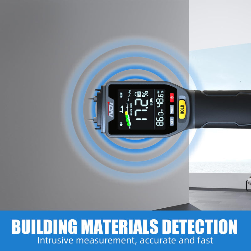 NDI 4 in 1 Pin Moisture Tester, Digital Water Tester, Wood Moisture Meter, Backlit LCD Display Automatic Alarm, Low-battery Indicator, Calibration & HOLD Button for Wood Firewood Lumber Floors