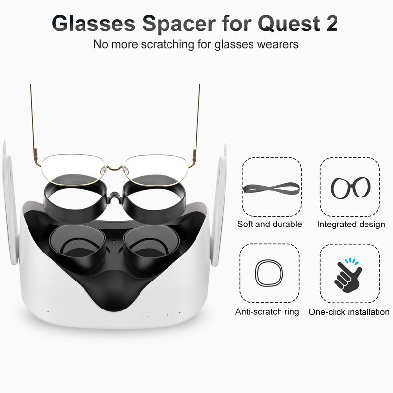 SUPERUS Head Strap and Face Cover Pad & Glasses Spacer (Black) for Quest 2, VR Accessories Compatible with Oculus/Meta Quest 2
