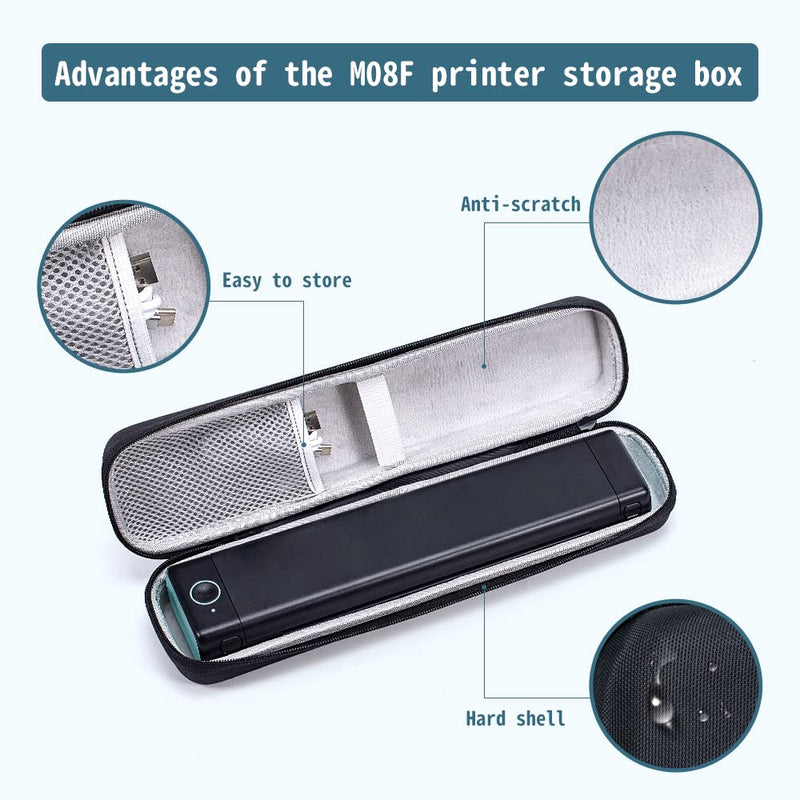 Phomemo Case, Compatible with Itari, COLORWING, Odaro, Omezizy M08F/P831 Letter & A4 Portable Printer, for HPRT MT800 Mobile Travel Printer Storage Holder Paper & USB Cable(Box Only) Black