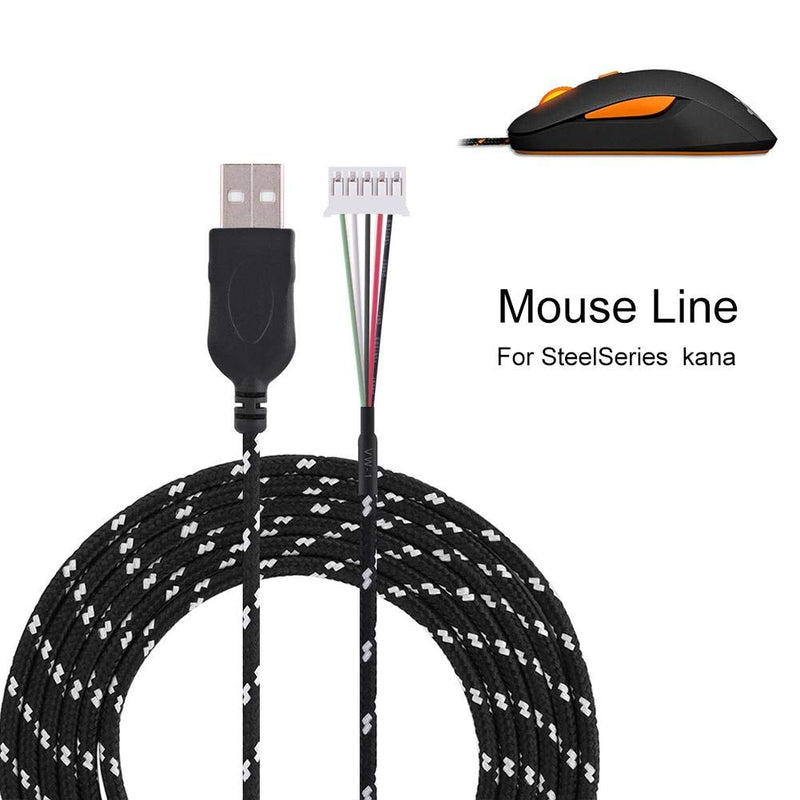 Richer-R 2.2 Meters USB Mouse Lines Wire Mice Cable Replacement Part Repair Accessory for Steelseries kana Mouse Computer Mouse Cable(Black+White) Black+White
