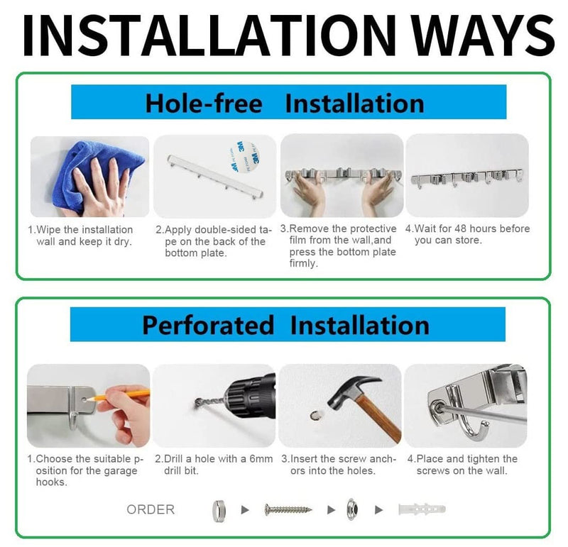 [AUSTRALIA] - Mokife Broom Holder Wall Stainless Steel Garden Tool Holder Wall Mount with 5 Holders 4 Hooks Broom Holder Self-Adhesive Tool Holder Organiser for Kitchen Bathroom Garage Garden Office (5 Holders) 5 Halter 