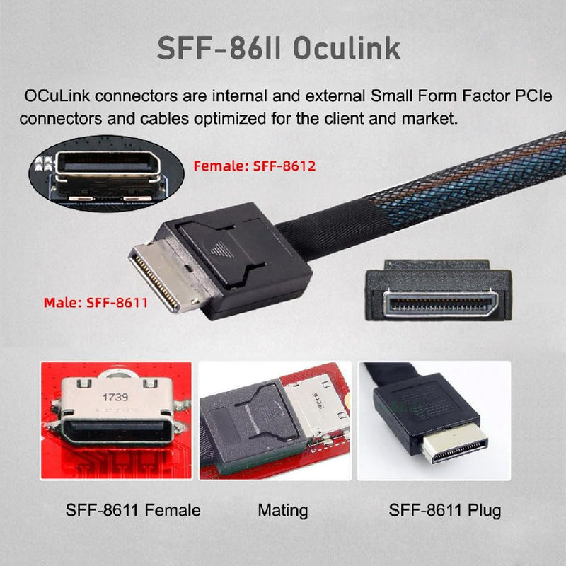 cablecc Dual SFF-8612 Oculink PCI-e 4X Host to Dual Ruler 1U GEN-Z EDSFF 9.5mm 15mm 25mm Short SSD E1.S PCI-E with Heat Sink PM9A3 PM9D3 P5801X Carrier Adapter Dual EDSFF-1C with Heat Sink