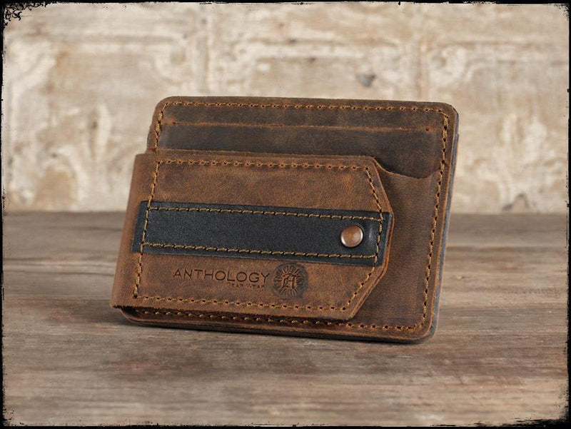 Anthology Gear Compact Full Grain Leather Wallet with Guitar Pick Holder (Whiskey Brown) Whiskey Brown