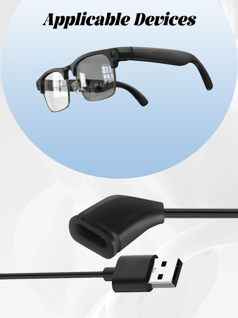 for EGQINR AI Smart Glasses with Camera Charging Cable, 3-Layer Safe Charging Protection, Ultra-Soft Flexible Cable, Safe Material,Black