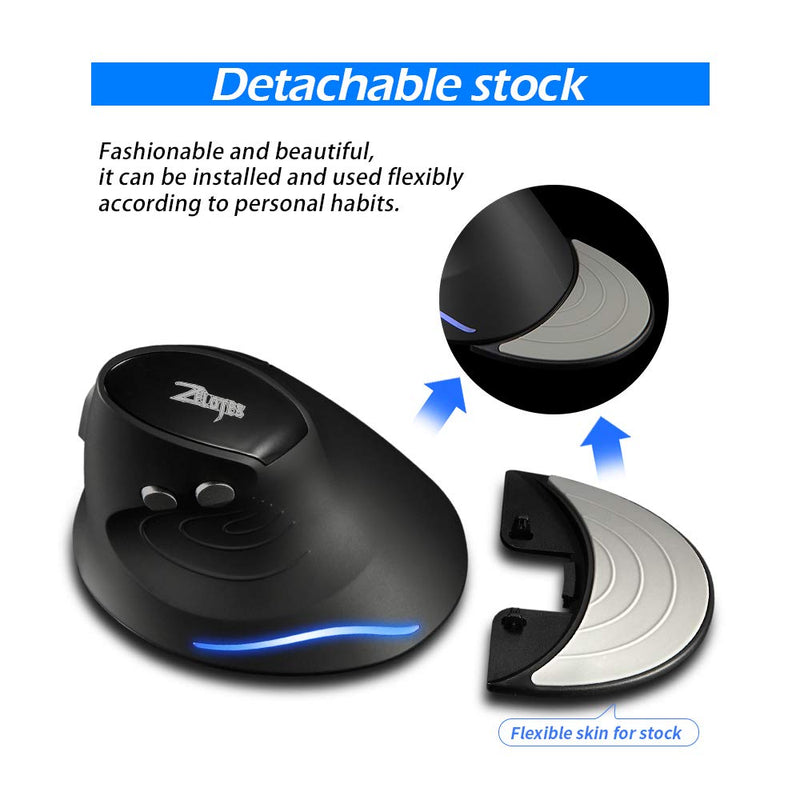 Zelotes Vertical Ergonomic Mouse, Wireless Mouse, 2400DPI, 6 Buttons Optical Mouse Cordless Mice for Laptop,Computer,PC,Black