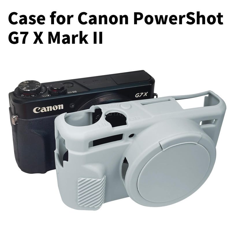 [AUSTRALIA] - G7X Mark II Case, Protective Case for Canon Powershot G7X Mark II Digital Camera, Removable Lens Cover Silicone Sleeve Soft Camera Cover Rubber Protective Body Skin-Light Grey Light Grey with lens cover 