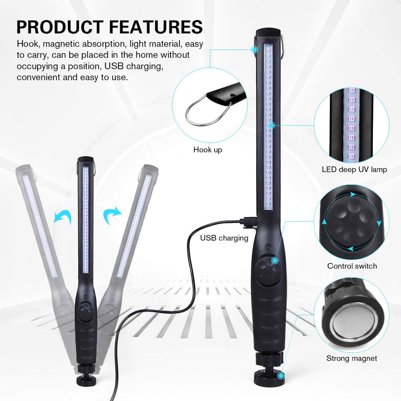 UV Light Sanitizer, Portable UV Light Disinfection Lamp USB Rechargeable Ultraviolet Light Sanitizer for Home Hotel Travel Car UV Light Sanitizer Wand