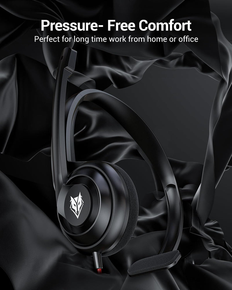 NUBWO HW02 USB Headset with Microphone,Work Headset with Mic&in-line Control, Super Light, Ultra Comfort Computer Headset for Laptop pc, On-Ear Wired Office Call Center Headset for Boom Skype Webinars Black 3.5+USB
