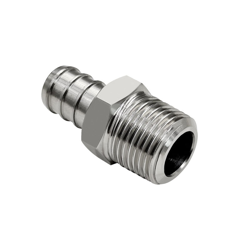 Barb Crimp PEX 1/2" x 3/8" NPT Male Thread Adapter Stainless Steel Crimp Fitting (Pack of 2) 1/2" PEX x 3/8" NPT Male