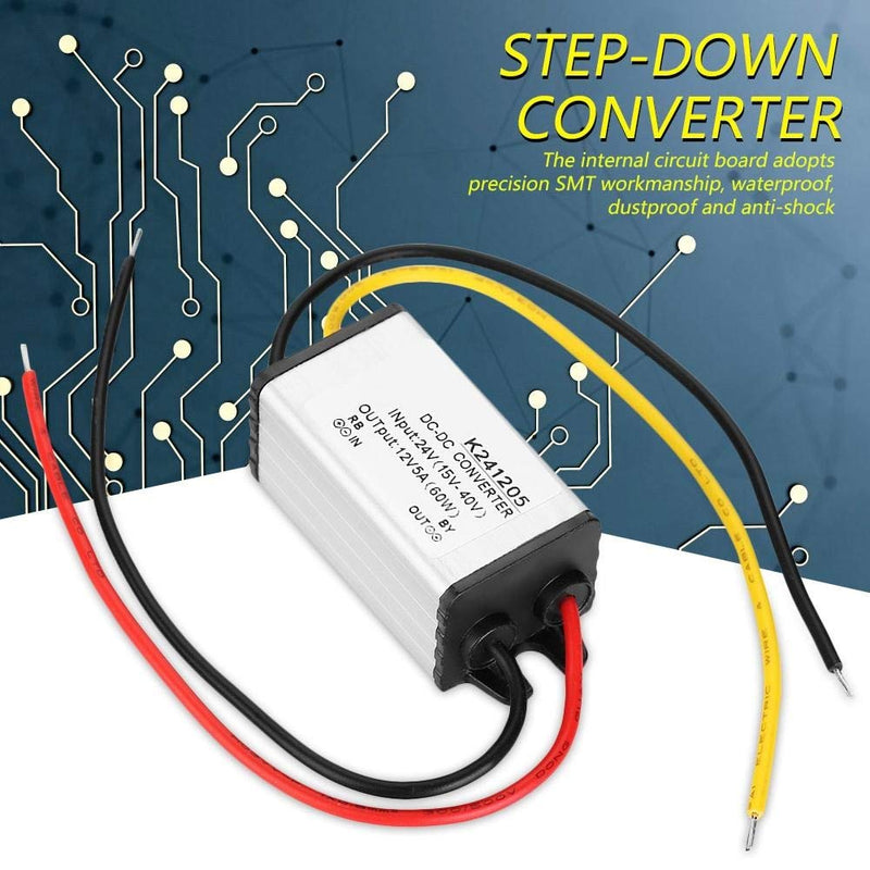 BuyWeek Power Supply Voltage Converter DC-DC Converter 24V to 12V, 5A Power Supply Aluminium Housing Power Supply Transformer for LED Strip Car Audio Radio LED Display