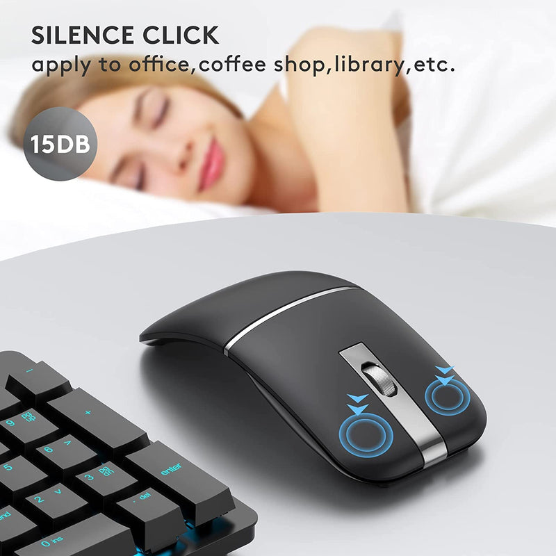 WFB Bluetooth Wireless Mouse Foldable Arc 180° Rotating Silent Click Portable Curved Mouse for Home, Office, Travel(Black)