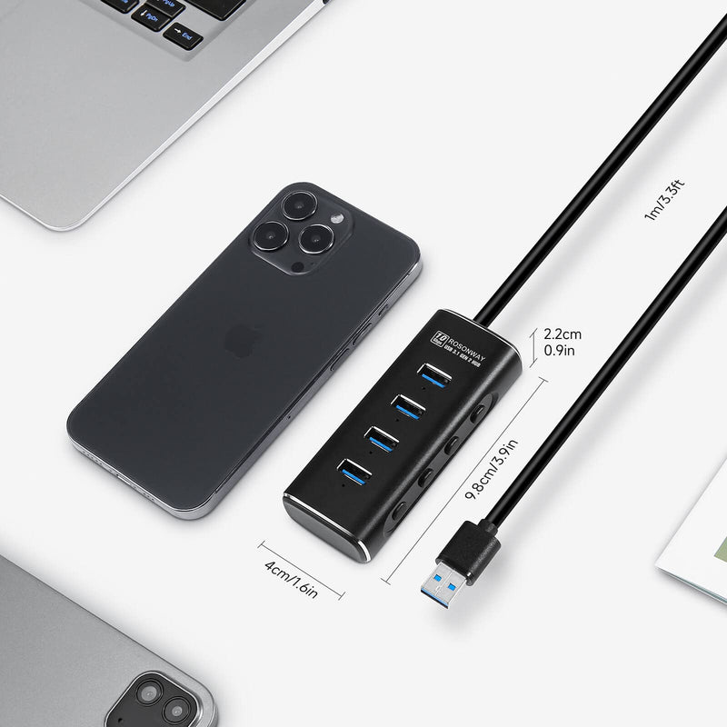 RSHTECH 4 Port Powered USB 3.0 Hub with 5V Adapter + ROSONWAY 4 Ports USB 3.1 Gen 2 Hub 10Gbps with 5V Power Adapter