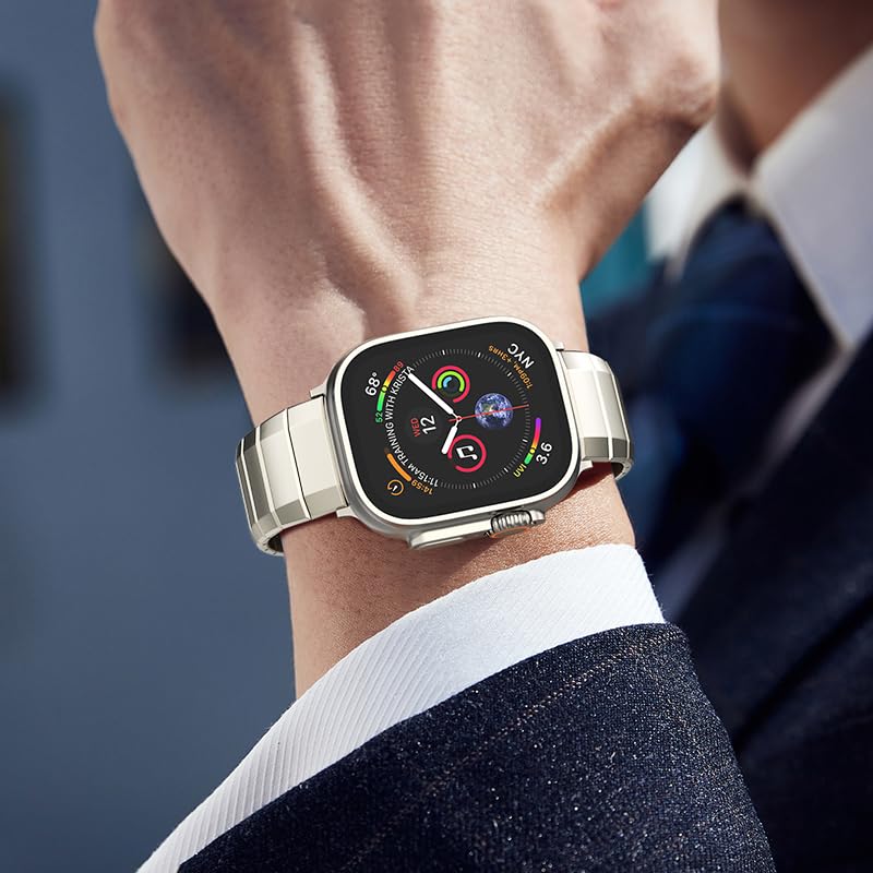 Titanium Band for Apple Watch 11/, Ultra, SE, DLC Beveled Edge Bracelet | MaKTech DLC Coating Scratch-Resistant, Deployment Clasp, for Apple Watch Series 11/10/9/8/7/6/5/4, Ultra 3/2/1, SE 3/2/1 46mm/45mm/44mm/49mm Titanium
