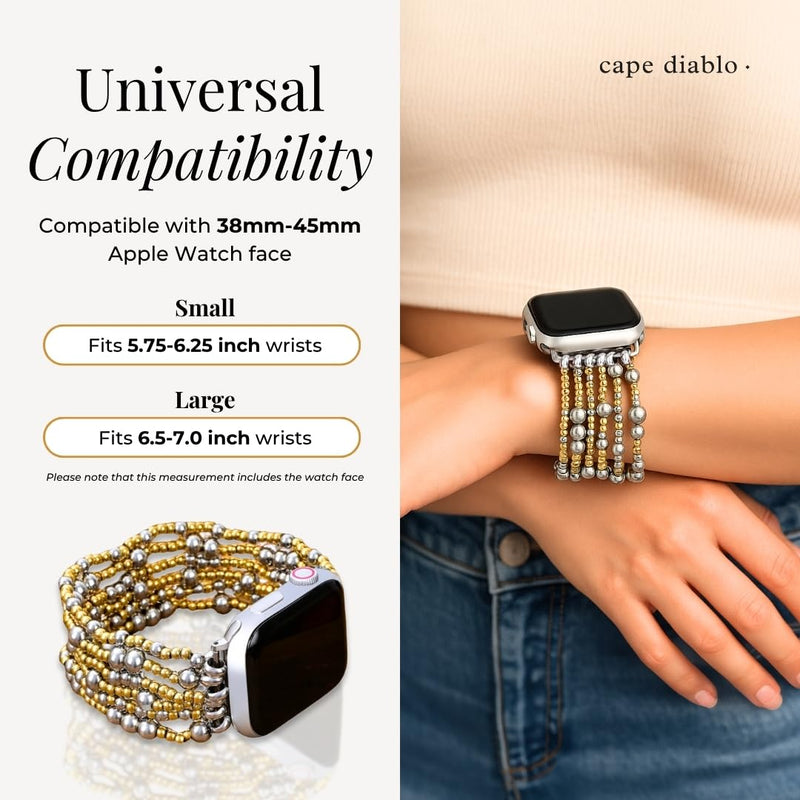 Cape Diablo Handmade Gemstone Watch Band for Women Compatible with Apple Watch 38mm 40mm 41mm 42mm 44mm 45mm, Boho Stretchable Strap Fits for iWatch Series 11/10/9/8/7/6/5/4/3/2/1 SE 3/2/1 Eternal Glow Small - Fits 5.75-6.25 inch wrists
