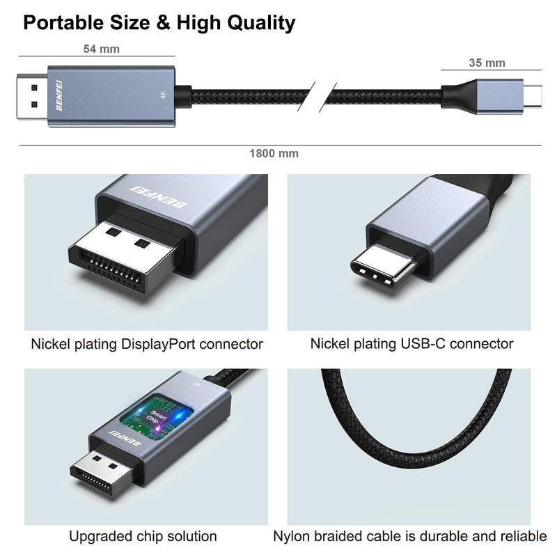 BENFEI 5 Pack USB-C to DisplayPort 6 Feet Cable(8K@60Hz 4K@144Hz), USB Type-C to DisplayPort Cable [Thunderbolt 3/4/5 Compatible] with iPhone 15 Pro/Max,MacBook Pro/Air 2023,iPad Pro,iMac,S23,XPS 17 Gray(Aluminium Shell)