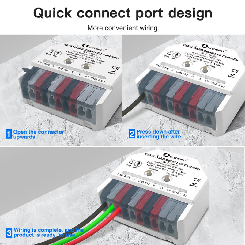 GLEDOPTO ESP32 Mini WLED Controller DIY Music Dynamic RGB Lighting for WS2811 WS2812 SK6812 TM1814 Strips (ESP32 with Microphone)