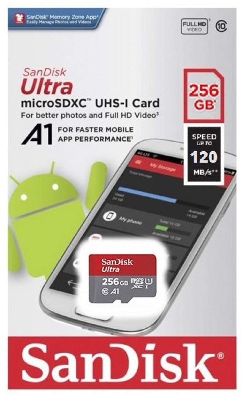 SanDisk 256GB Ultra MicroSD Card for Lenovo Tablet Works with M10 Plus, Tab M10, M8, Tab M8 HD (SDSQUA4-256G-GN6MN) Class 10 Bundle with (1) Everything But Stromboli SD & Micro SDXC Memory Card Reader