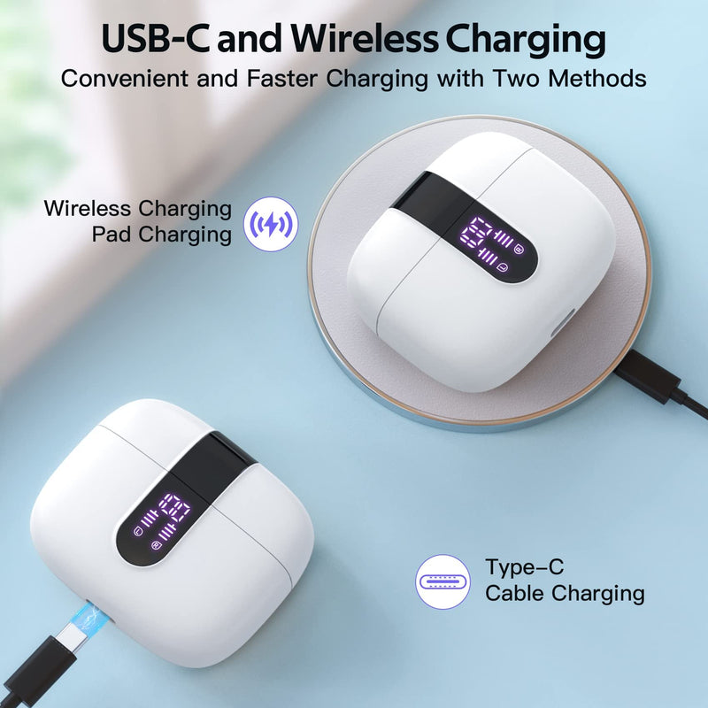 TAGRY 2 Sets X08 White and Purple Bluetooth Headphones True Wireless Earbuds 60H Playback Ear Buds with Wireless Charging Case in-Ear Earbuds with Mic