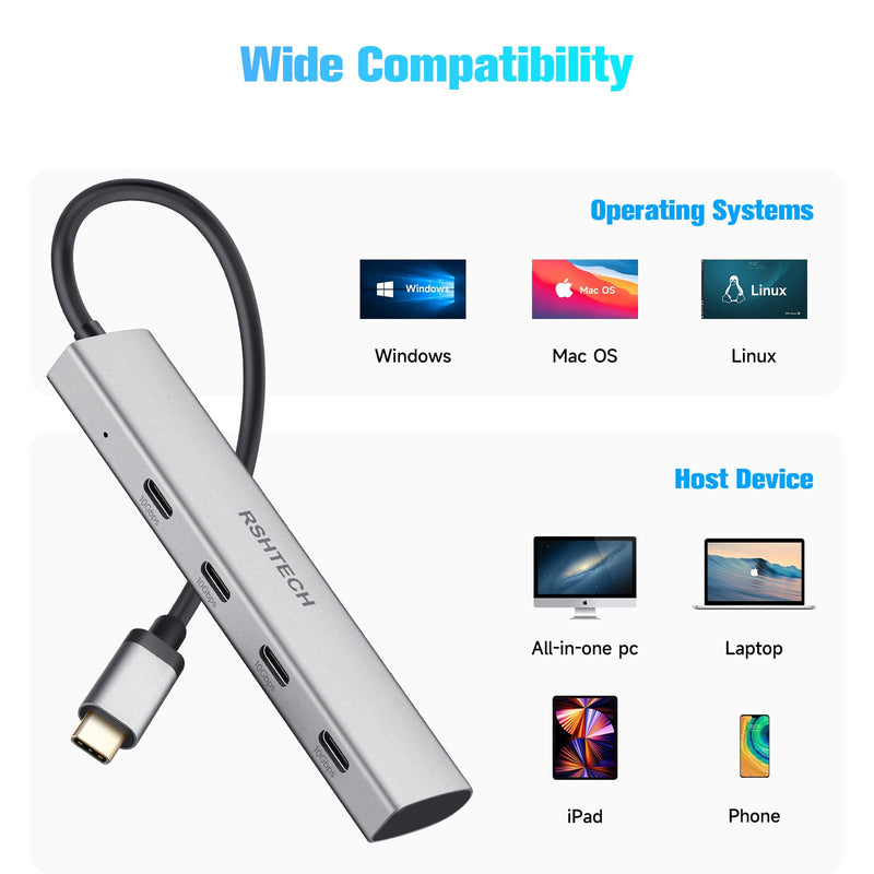 RSHTECH 3.5inch USB 3.0 to SATA External Hard Drive Enclosure+ RSHTECH 4-Port USB C to USB-C 3.2 Gen 2 Hub 10Gbps USB Dongle